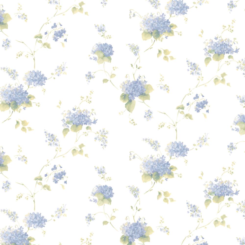 Patton Wallcoverings PF38108 Pretty Florals Hortensia Trail Wallpaper in Navy, Green, Lt. Yellow